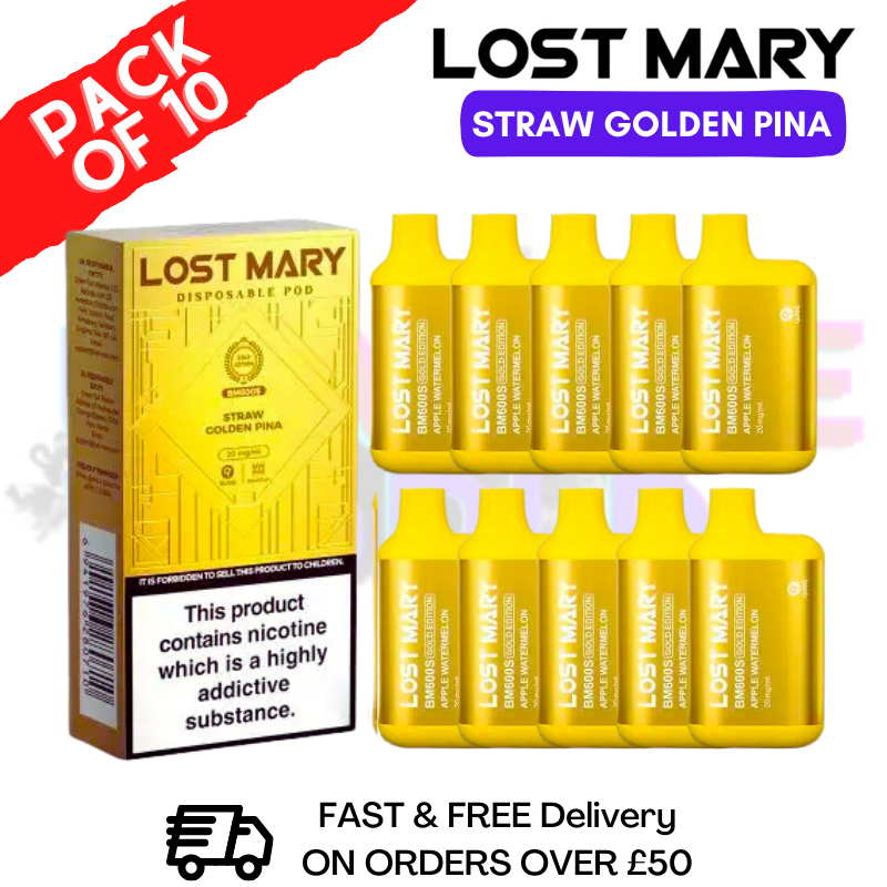 Straw Golden Pina - Lost Mary GOLD Box of 10